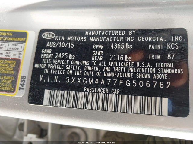 KIA Optima Lx 2015 5XXGM4A77FG506762 Image 9
