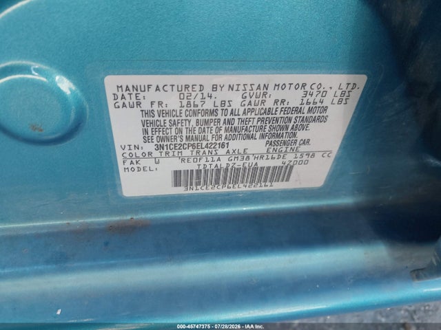 Продаж на аукціоні авто 2014 Nissan Versa Note Sv, vin: 3N1CE2CP6EL422161, номер лоту: 45747375