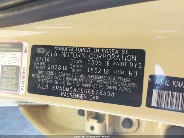 KIA RIO LX 2016 KNADM5A39G6678598 Image 9