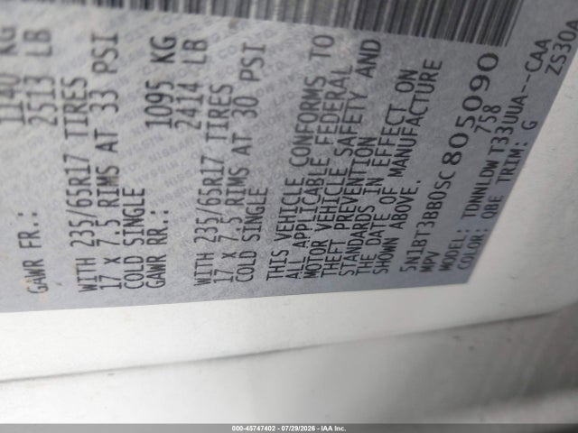 45747402 :رقم المزاد ، 5N1BT3BB0SC805090 vin ، 2025 Nissan Rogue Rock Creek مزاد بيع