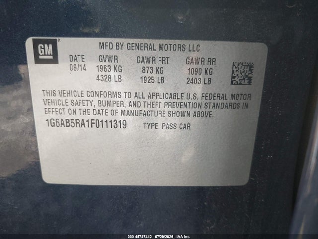 45747442 :رقم المزاد ، 1G6AB5RA1F0111319 vin ، 2015 Cadillac Ats Luxury مزاد بيع