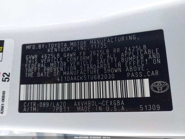 Toyota CAMRY XLE 2026 4T1DAACK5TU682030 Image 9
