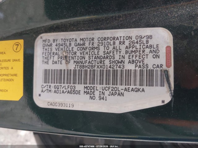 Aukcja sprzedaży 1999 Lexus Ls 400, vin: JT8BH28FXX0142743, numer aukcji: 45747466