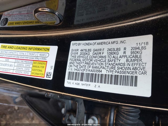 1HGCV2F31KA003564 Honda Accord Sport 2.0t