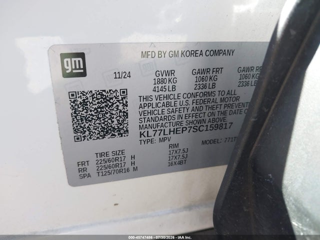 KL77LHEP7SC159817 Chevrolet Trax Fwd Lt