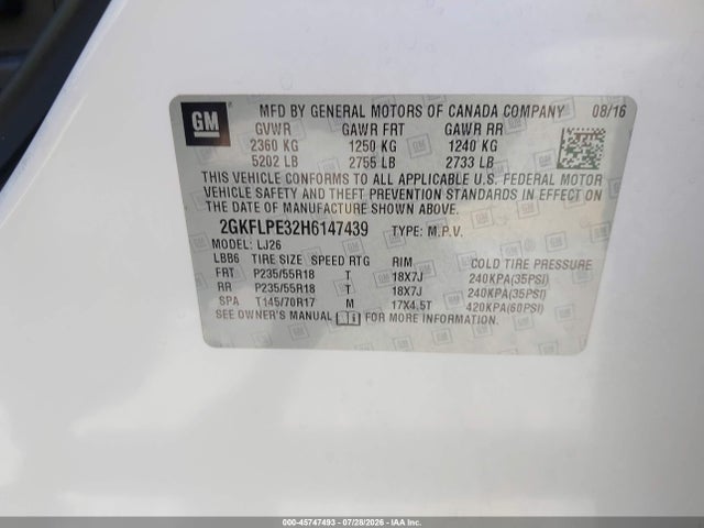 Продажа на аукционе авто 2017 Gmc Terrain Slt, vin: 2GKFLPE32H6147439, номер лота: 45747493