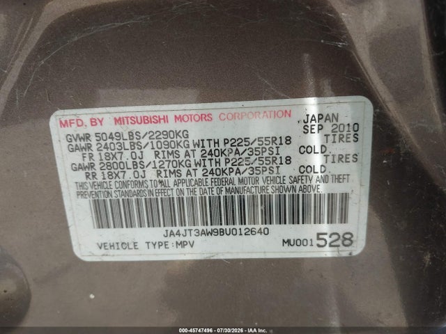 Aukcja sprzedaży 2011 Mitsubishi Outlander Se, vin: JA4JT3AW9BU012640, numer aukcji: 45747496