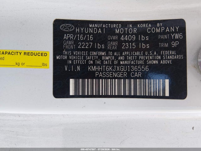 Aukcja sprzedaży 2016 Hyundai Genesis 3.8 Base, vin: KMHHT6KJXGU136556, numer aukcji: 45747507