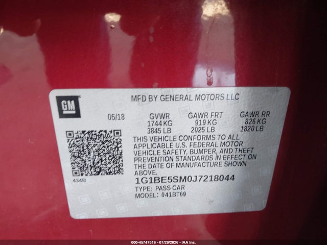 1G1BE5SM0J7218044 Chevrolet Cruze Lt Auto