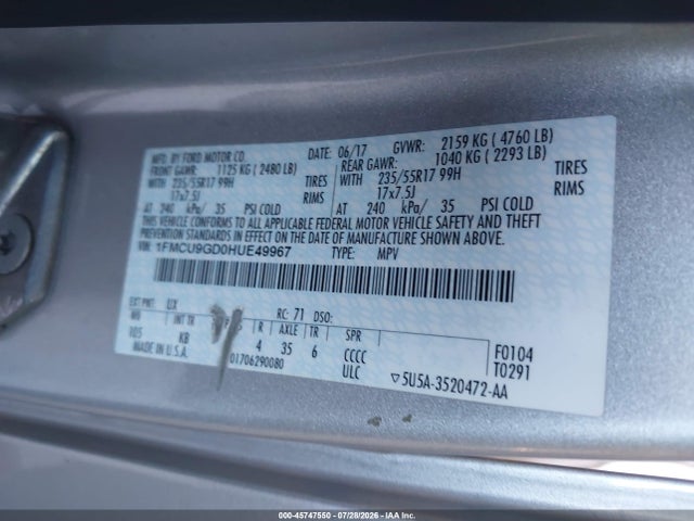 1FMCU9GD0HUE49967 Ford ESCAPE SE