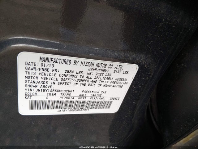 Продажа на аукционе авто 2013 Infiniti M37x, vin: JN1BY1AR6DM602861, номер лота: 45747566