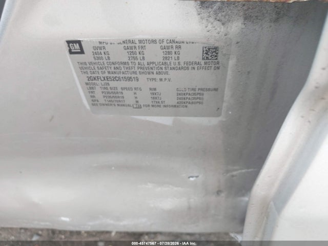 Aukcja sprzedaży 2012 Gmc Terrain Slt-2, vin: 2GKFLXE52C6159519, numer aukcji: 45747567