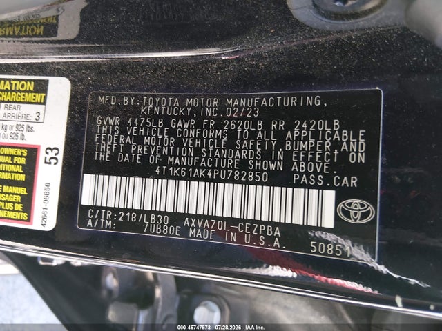 4T1K61AK4PU782850 Toyota CAMRY XSE