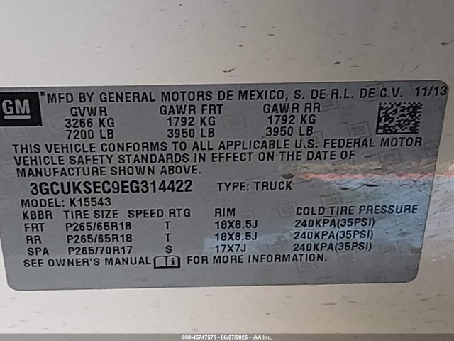 Chevrolet Silverado 1500 Ltz 2014 3GCUKSEC9EG314422 Image 9