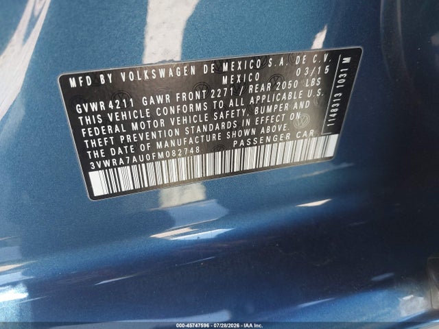 Продажа на аукционе авто 2015 Volkswagen Golf Tdi Sel 4-door, vin: 3VWRA7AU0FM082748, номер лота: 45747596