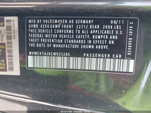 Продаж на аукціоні авто 2012 Volkswagen Gti 2-door, vin: WVWEV7AJ0CW023285, номер лоту: 45747654