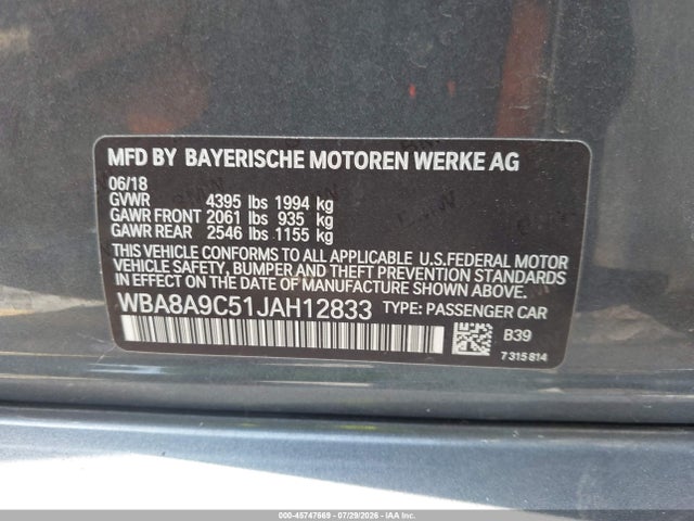 Продаж на аукціоні авто 2018 Bmw 320i, vin: WBA8A9C51JAH12833, номер лоту: 45747669