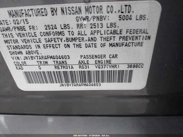 Продажа на аукционе авто 2015 Infiniti Q50 Premium, vin: JN1BV7AR4FM404603, номер лота: 45747684