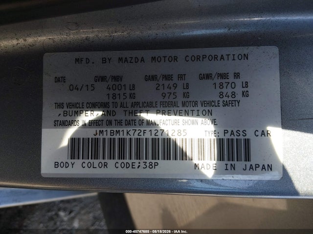 Продаж на аукціоні авто 2015 Mazda Mazda3 I Sport, vin: JM1BM1K72F1271285, номер лоту: 45747685