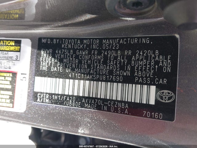4T1C11AK5PU817690 Toyota CAMRY LE