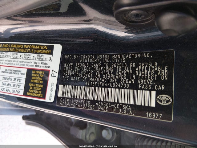 Продаж на аукціоні авто 2015 Toyota Camry Se, vin: 4T1BF1FK4FU024739, номер лоту: 45747702