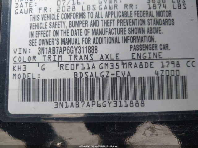 Nissan SENTRA SL 2016 3N1AB7AP6GY311888 Image 9