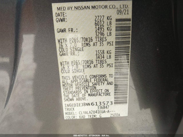 Nissan Frontier S 4x2 2022 1N6ED1EJ8NN613573 Image 9