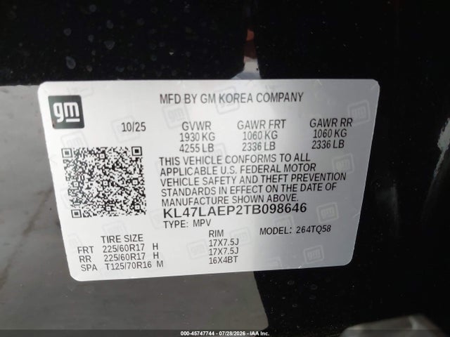 Продаж на аукціоні авто 2026 Buick Envista Preferred Fwd, vin: KL47LAEP2TB098646, номер лоту: 45747744
