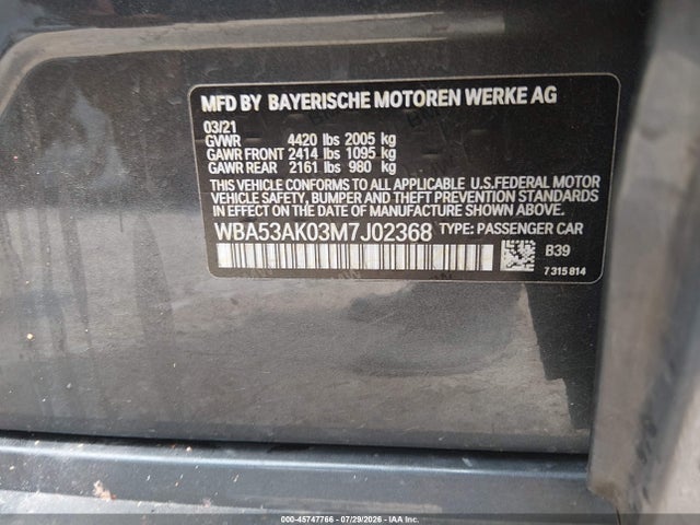 Aukcja sprzedaży 2021 Bmw 228i Gran Coupe Sdrive, vin: WBA53AK03M7J02368, numer aukcji: 45747766