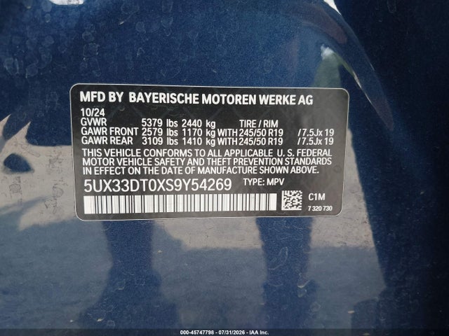 Продаж на аукціоні авто 2025 Bmw X4 Xdrive30i, vin: 5UX33DT0XS9Y54269, номер лоту: 45747798