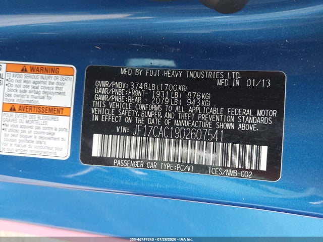 Продажа на аукционе авто 2013 Subaru Brz Limited, vin: JF1ZCAC19D2607541, номер лота: 45747840