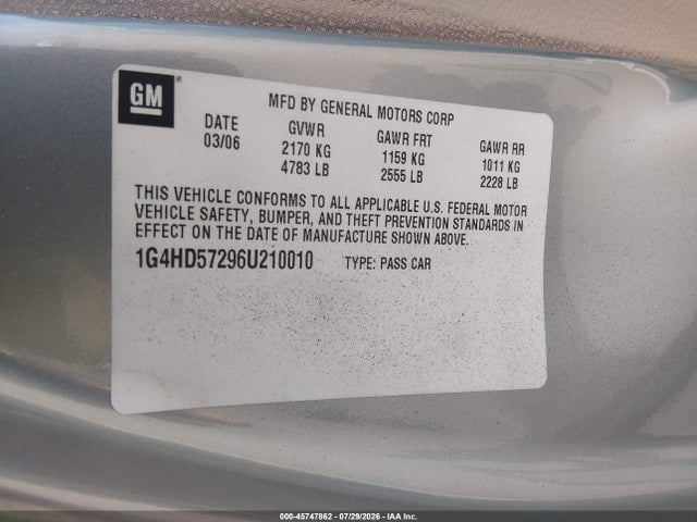 Aukcja sprzedaży 2006 Buick Lucerne Cxl, vin: 1G4HD57296U210010, numer aukcji: 45747862