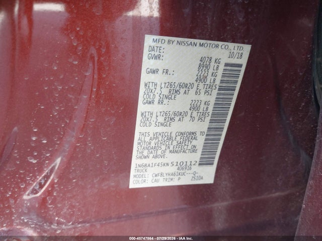 1N6BA1F45KN510112 Nissan Titan Xd Platinum Reserve Diesel