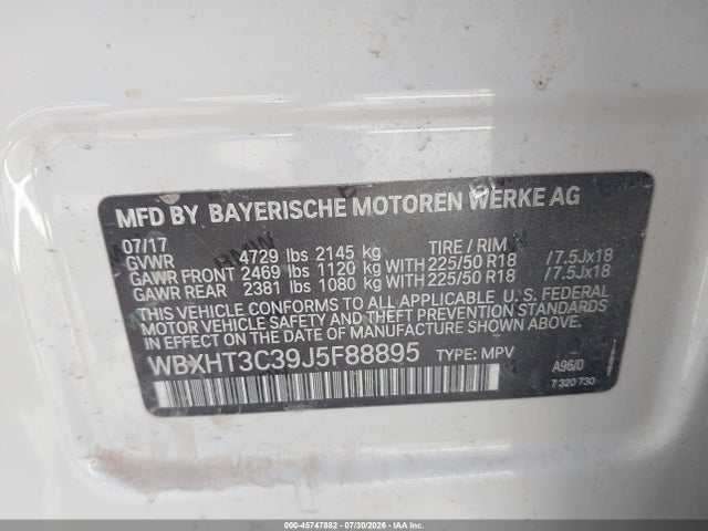 45747882 :رقم المزاد ، WBXHT3C39J5F88895 vin ، 2018 Bmw X1 Xdrive28i مزاد بيع