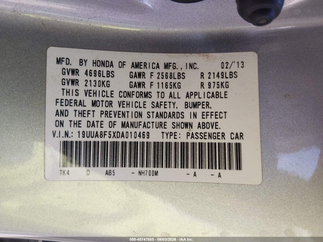 Aukcja sprzedaży 2013 Acura Tl 3.5, vin: 19UUA8F5XDA010469, numer aukcji: 45747885