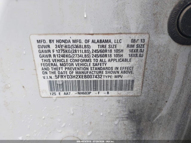Продаж на аукціоні авто 2014 Acura Mdx, vin: 5FRYD3H2XEB007432, номер лоту: 45747918