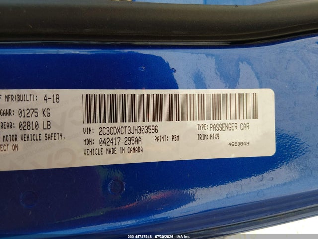 Продаж на аукціоні авто 2018 Dodge Charger R/t Rwd, vin: 2C3CDXCT3JH303596, номер лоту: 45747946
