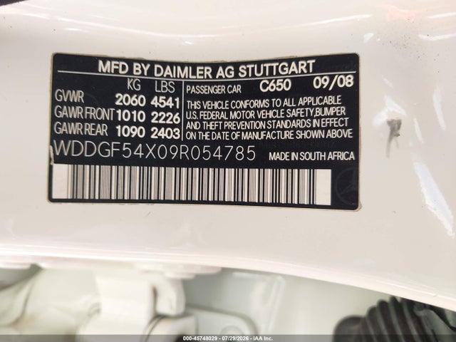 Продажа на аукционе авто 2009 Mercedes-benz C 300 Luxury/sport, vin: WDDGF54X09R054785, номер лота: 45748029