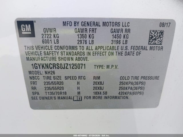 Aukcja sprzedaży 2018 Cadillac Xt5 Luxury, vin: 1GYKNCRS0JZ125071, numer aukcji: 45748062