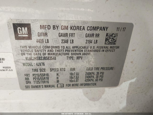 Продажа на аукционе авто 2018 Buick Encore Premium, vin: KL4CJHSB2JB583548, номер лота: 45748078