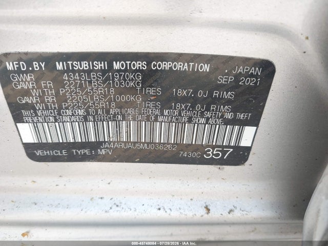 Продаж на аукціоні авто 2021 Mitsubishi Outlander Sport 2.0 Be Awc/2.0 Es Awc/2.0 Le Awc/2.0 Se Awc, vin: JA4ARUAU5MU036262, номер лоту: 45748084
