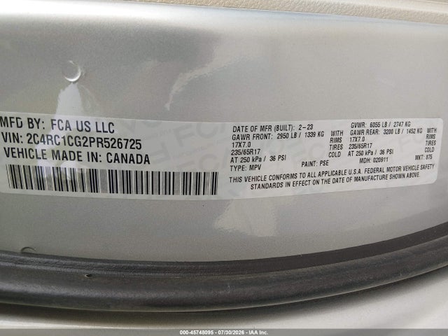 Продаж на аукціоні авто 2023 Chrysler Voyager Lx, vin: 2C4RC1CG2PR526725, номер лоту: 45748095