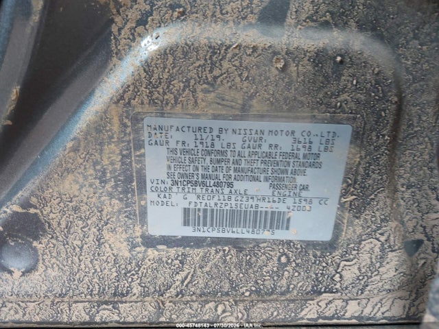2020 Nissan Kicks S Xtronic Cvt მანქანა იყიდება აუქციონზე, vin: 3N1CP5BV6LL480795, აუქციონის ნომერი: 45748143