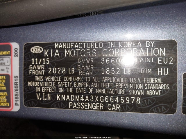 Продажа на аукционе авто 2016 Kia Rio Lx, vin: KNADM4A3XG6646978, номер лота: 45748167