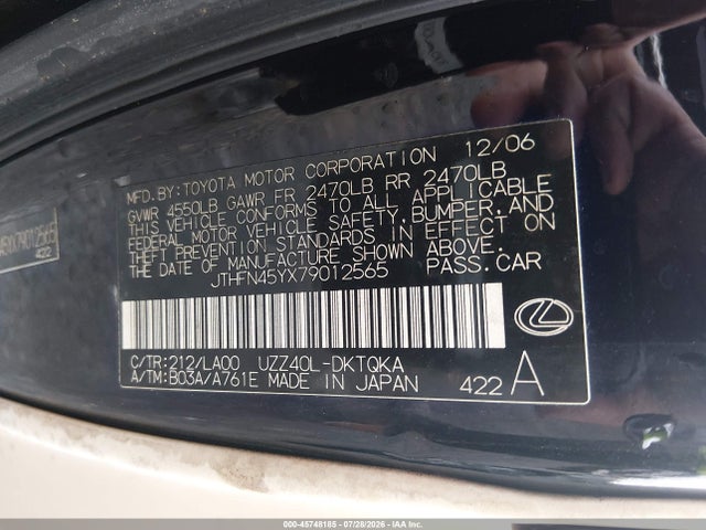 Продажа на аукционе авто 2007 Lexus Sc 430, vin: JTHFN45YX79012565, номер лота: 45748185
