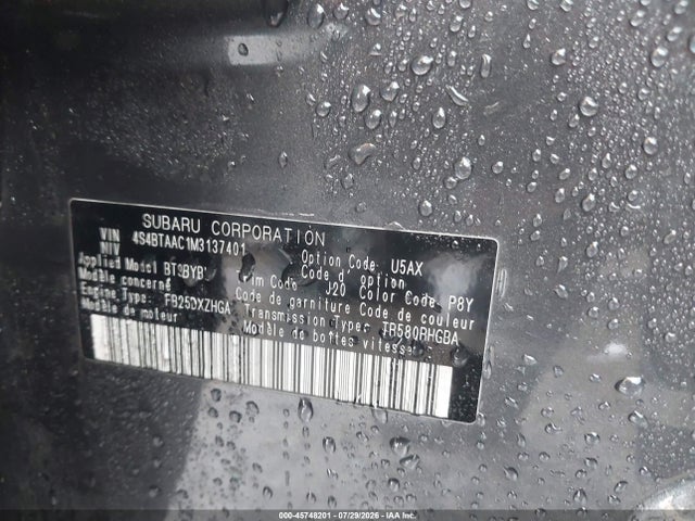 Продаж на аукціоні авто 2021 Subaru Outback, vin: 4S4BTAAC1M3137401, номер лоту: 45748201