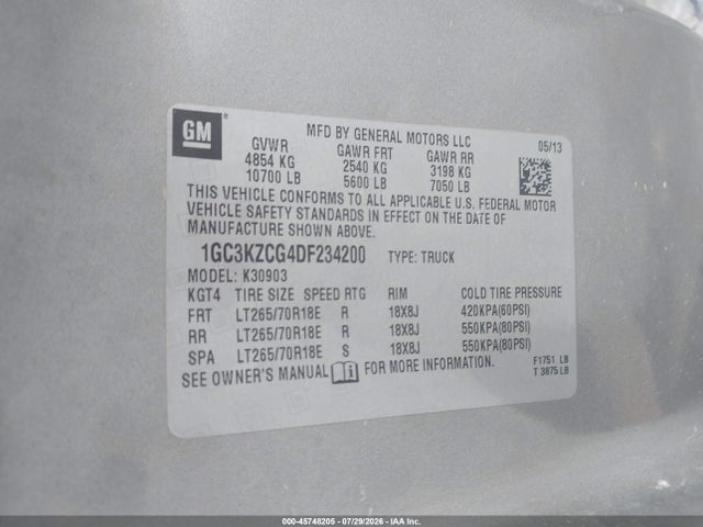 Продаж на аукціоні авто 2013 Chevrolet Silverado 3500hd Work Truck, vin: 1GC3KZCG4DF234200, номер лоту: 45748205