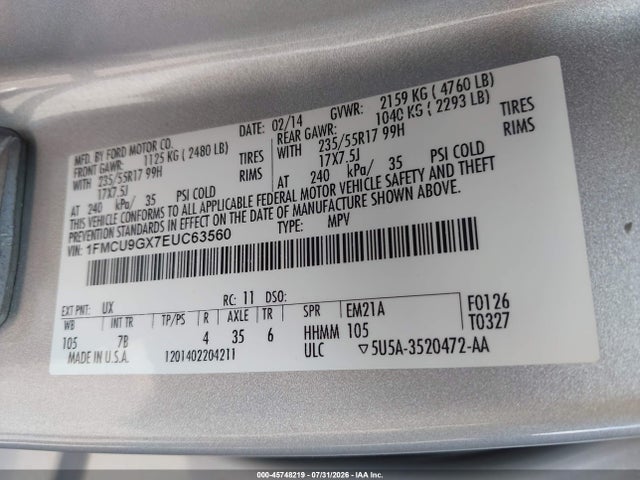 Ford ESCAPE SE 2014 1FMCU9GX7EUC63560 Image 9