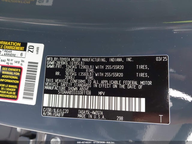 Toyota Grand Highlander Limited 2025 5TDAAAB55SS081108 Image 9