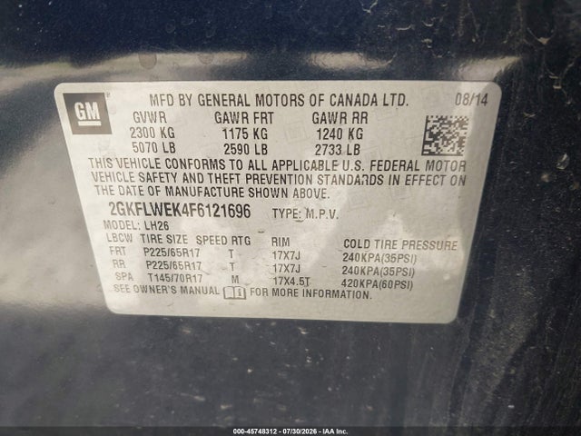 Продаж на аукціоні авто 2015 Gmc Terrain Sle-2, vin: 2GKFLWEK4F6121696, номер лоту: 45748312